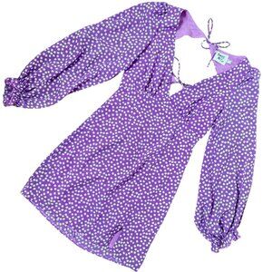 Princess Polly Floral Mini Dress Floral Purple 2 Open Back Long Sleeves Vacation
